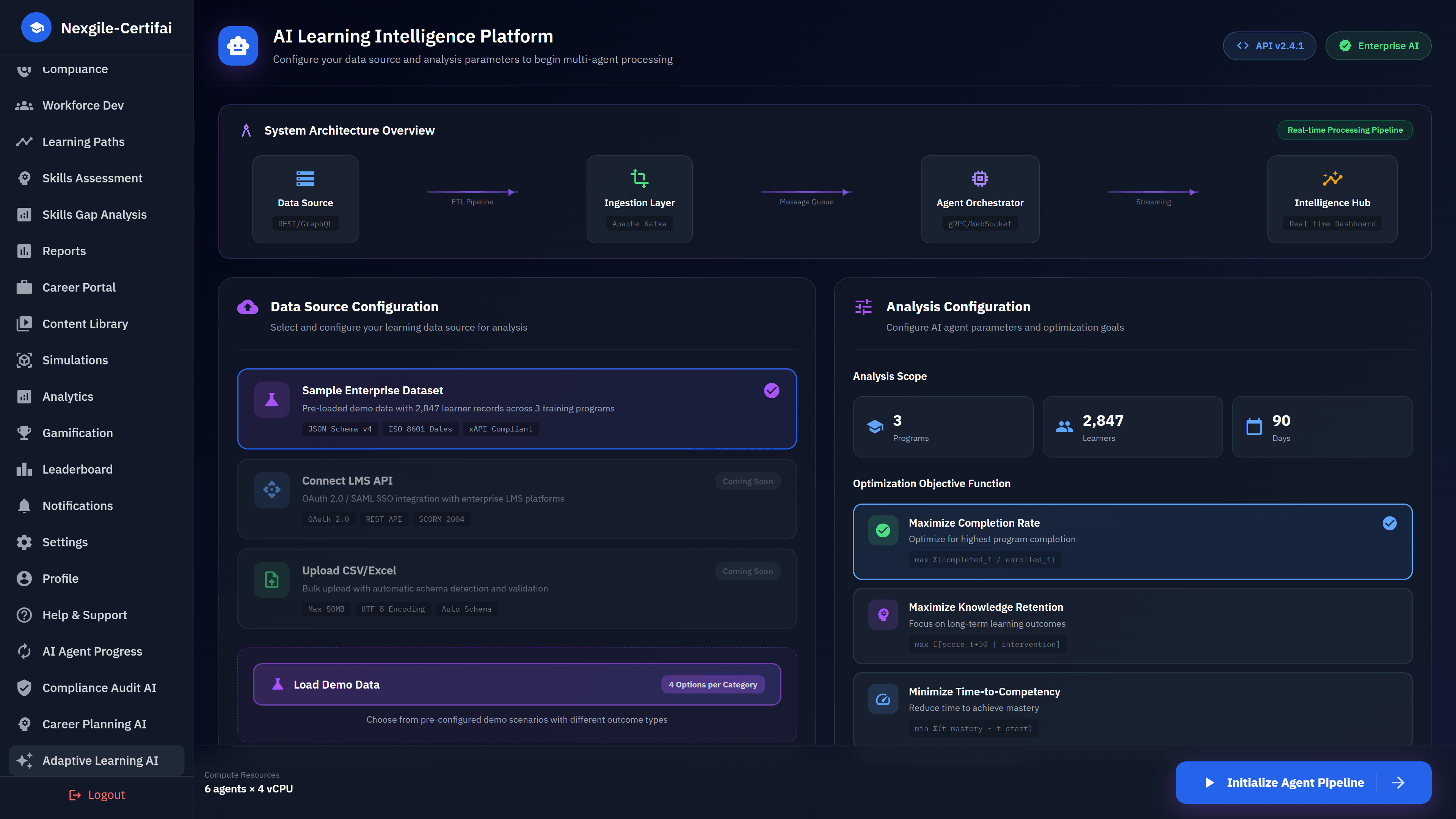 Platform Configuration - Data source setup and analysis parameters