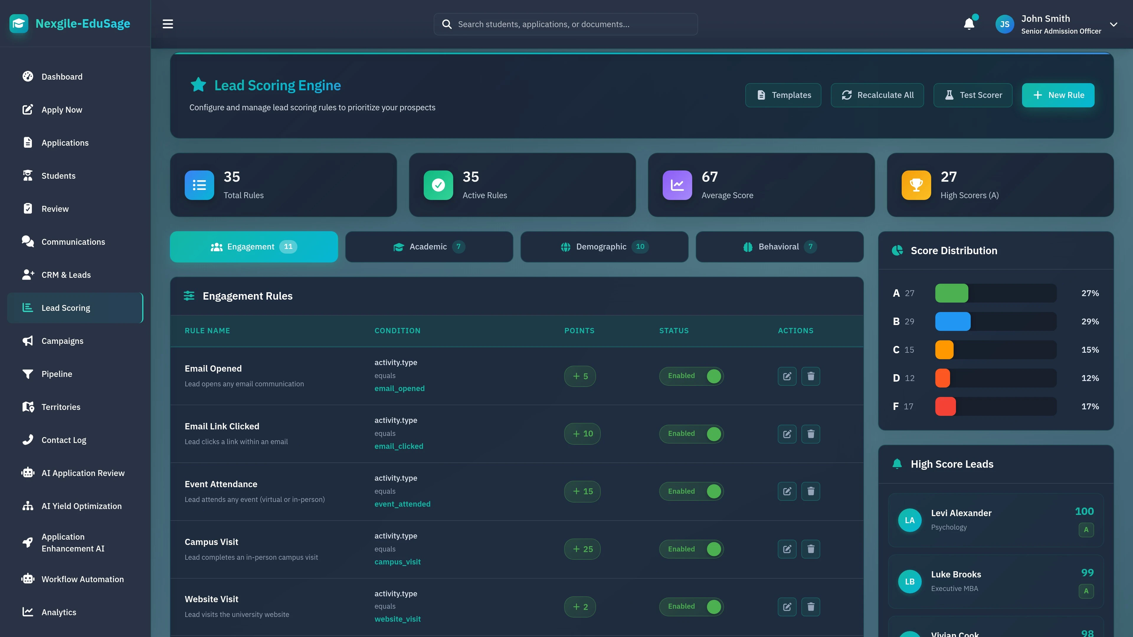 CRM Scoring Dashboard - Student scoring and evaluation interface