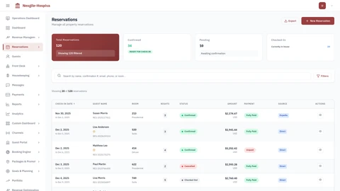 Nexgile-Hospiva Hub - Reservations List View