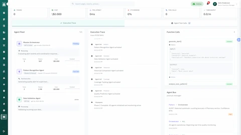Real-time agent orchestration monitoring with execution traces, function calls, and inter-agent communication