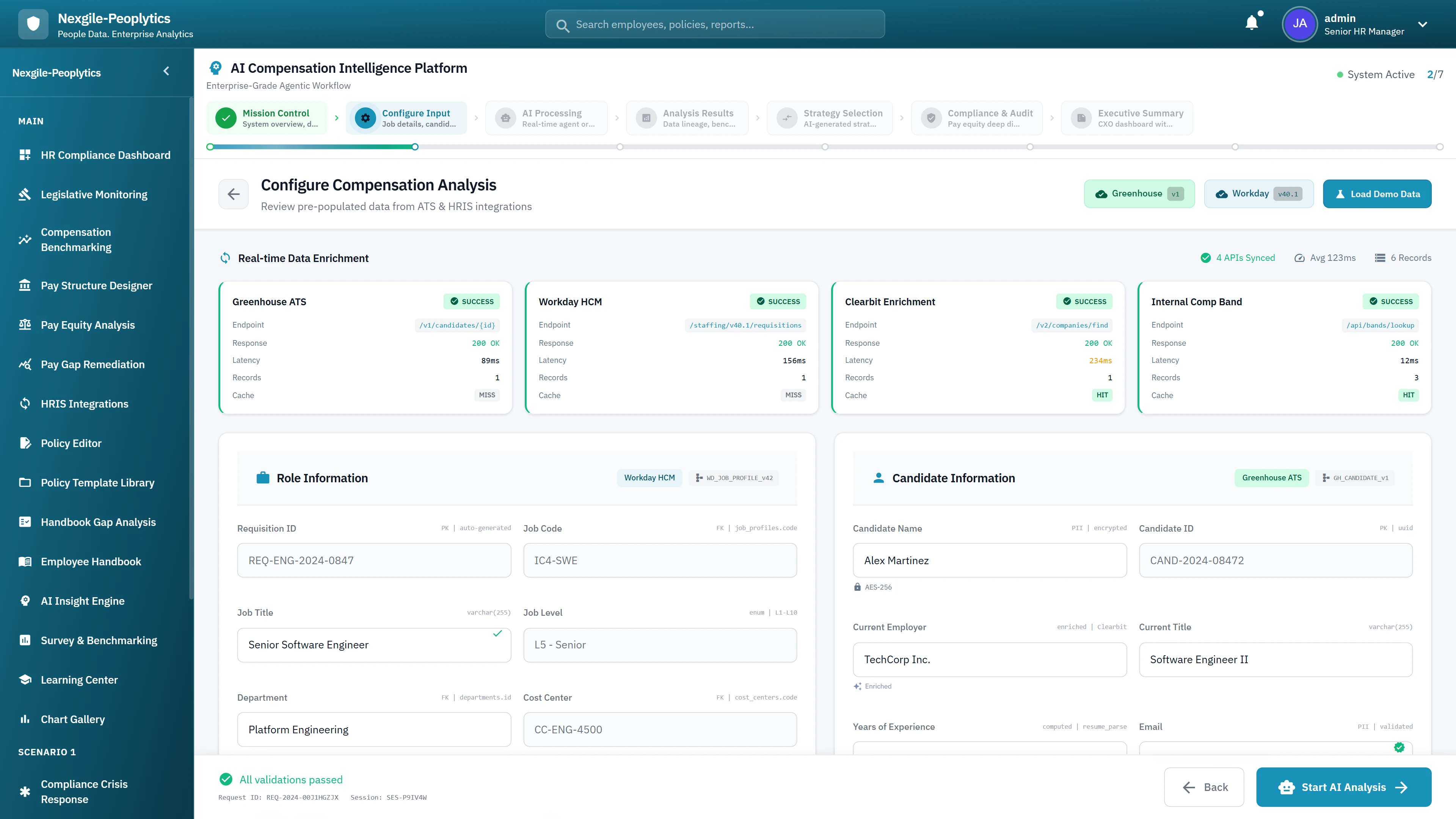 Configure Compensation Analysis - Real-time data enrichment from multiple HRIS sources, role information, and candidate information setup
