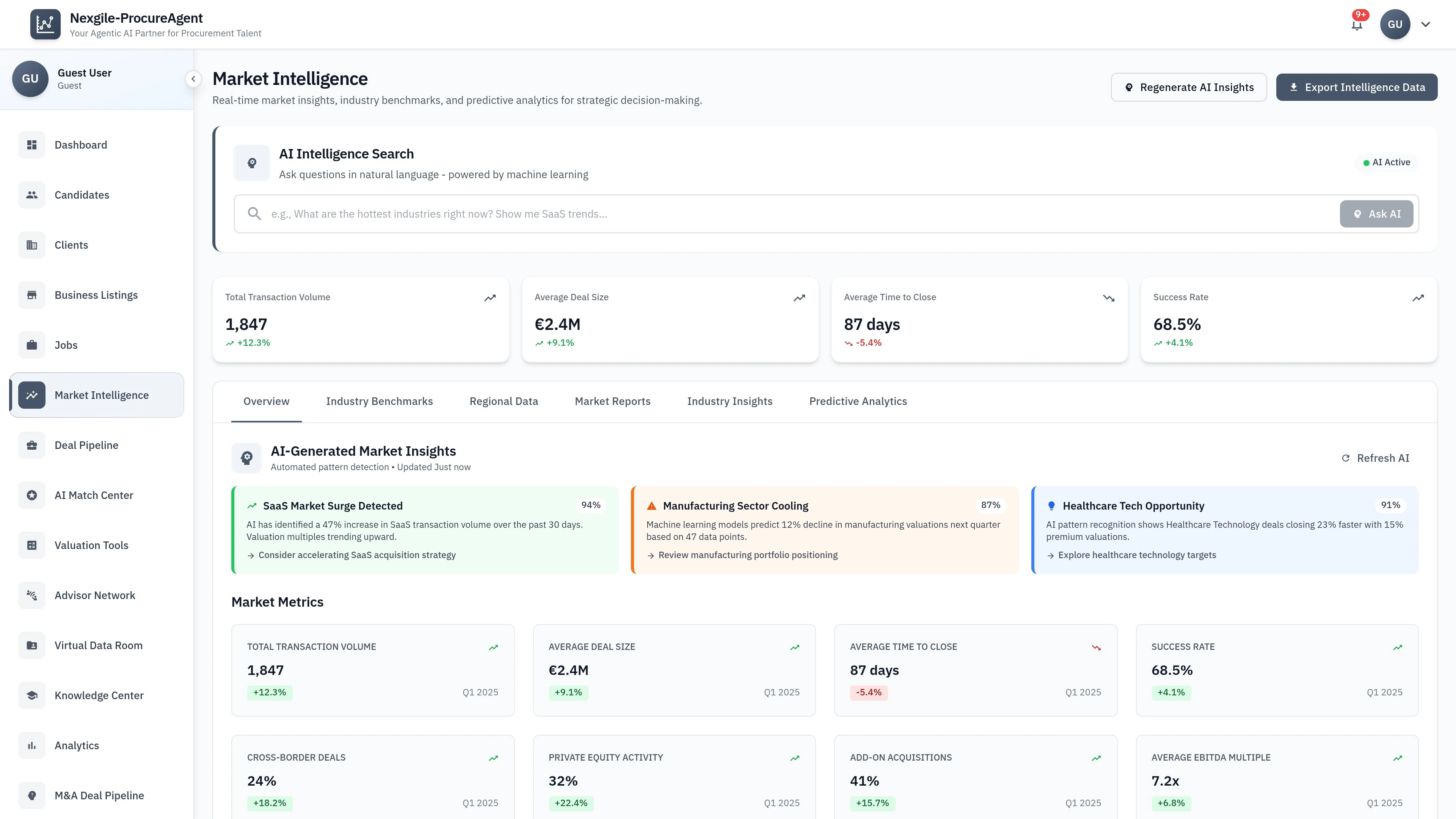 Market Intelligence - Real-time M&A transaction analytics and market trends