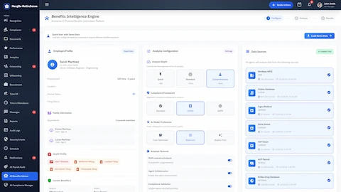 Benefits Configuration - Employee profile, analysis depth settings, and connected data sources