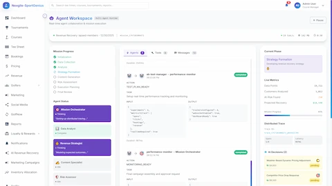 Agent Workspace - Real-time visibility into multi-agent collaboration with mission progress tracking, agent status, and distributed tracing
